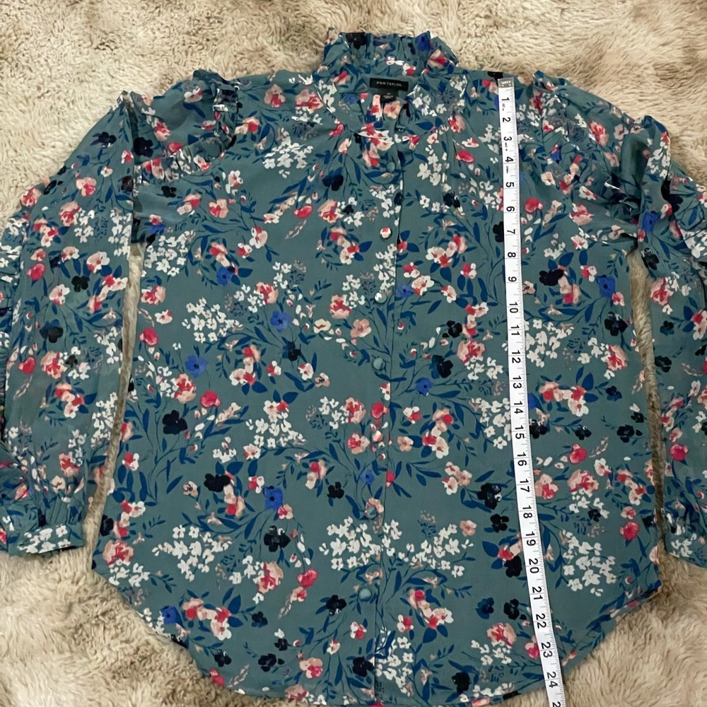 Ann Taylor Blue Sheer Floral Blouse size  XS